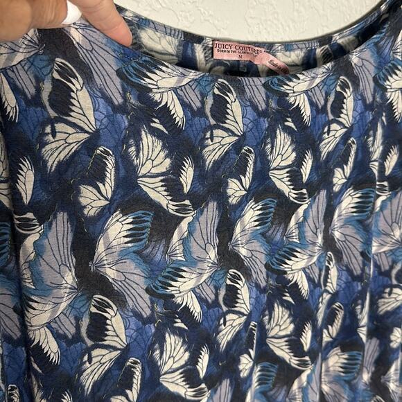 Juicy Couture Butterfly Blue Silk Viscose Mini Dress Butterflies Drop Waist - Picture 2 of 6